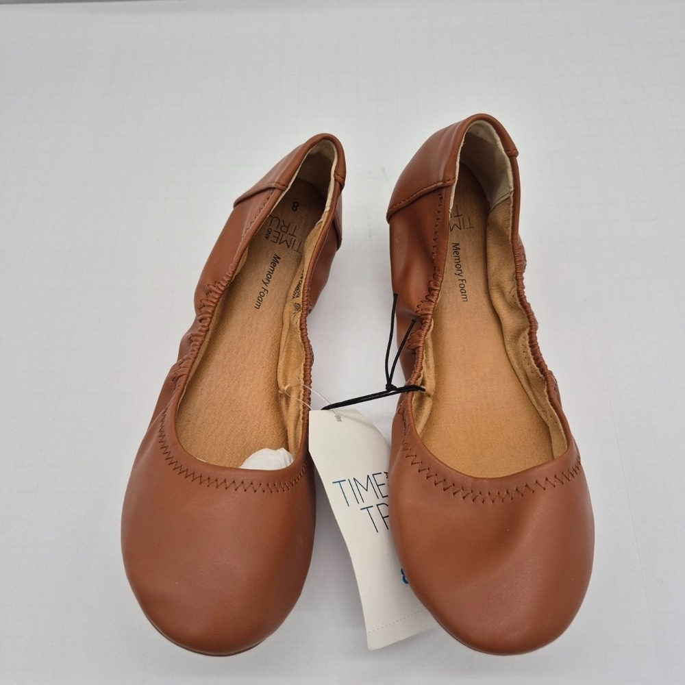 Time and Tru Womens Brown Faux Leather Ballet Flats Boho Memory Foam Size 8 NEW